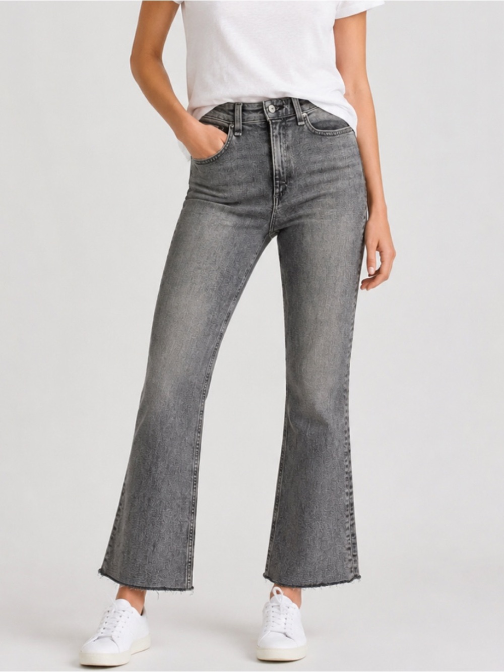 Rag & Bone Nina High-Rise Ankle Flare Denim Jeans in Broderick Grey
